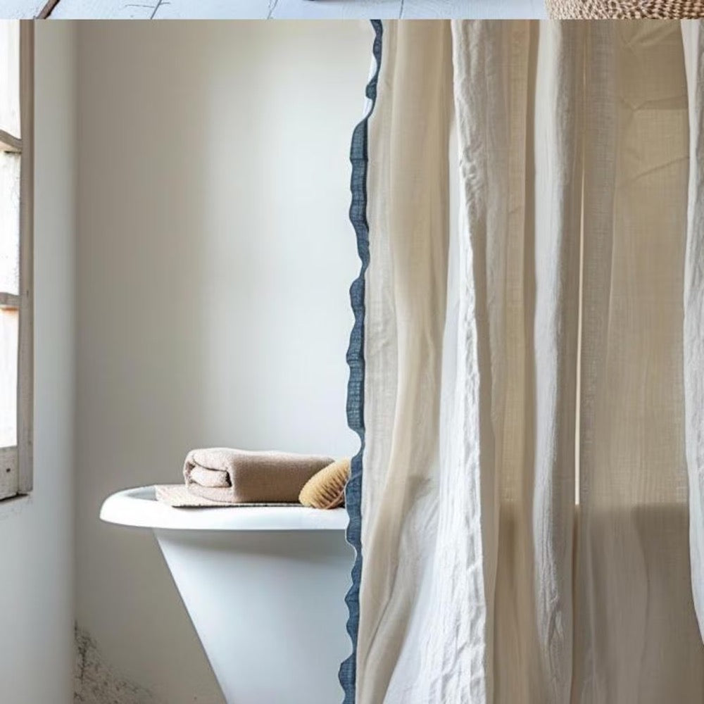 Linen Curtain (1 Panel) with Ruffles, Ruffled Cafe Curtain, Cloth Divider, Flax Curtains, Natural curtains