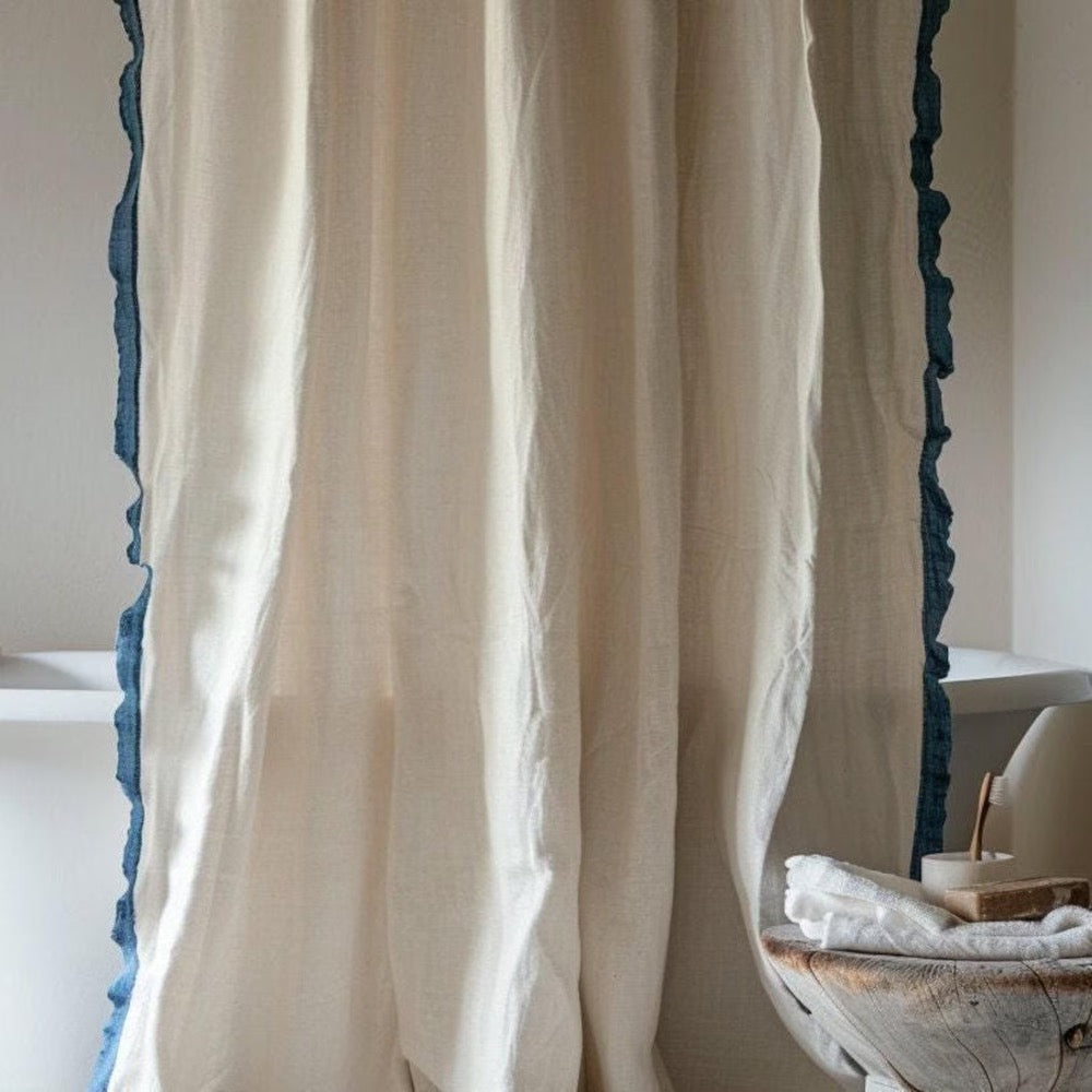 Linen Curtain (1 Panel) with Ruffles, Ruffled Cafe Curtain, Cloth Divider, Flax Curtains, Natural curtains